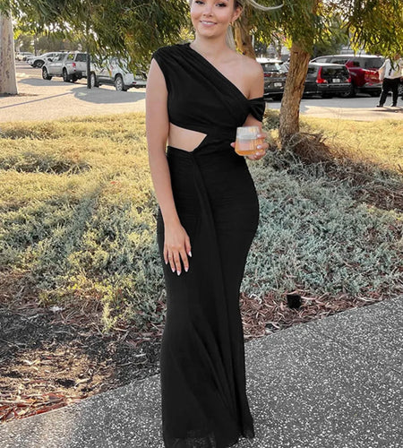 Sexy Sleeveless Hollow Out Pleated Patchwork Maxi Dress For Women High Waist Off-shoulder Slim Club Party Long Dress