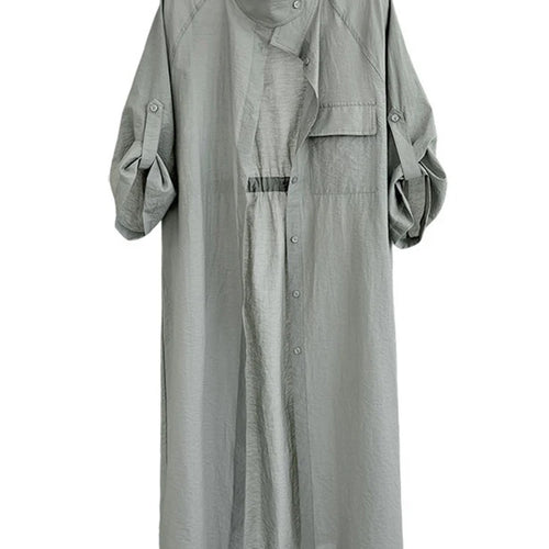 Load image into Gallery viewer, Green Thin Perspective Big Size Long Jacket New Lapel Stand Collar Sleeve Women Coat Fashion Spring Autumn 2025 1DJ1285
