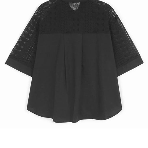 Load image into Gallery viewer, Women Black Lace Hollow Out Big Size Elegant Blouse New Lapel Half Sleeve Shirt Fashion Tide Spring Summer 2025 1DJ1110
