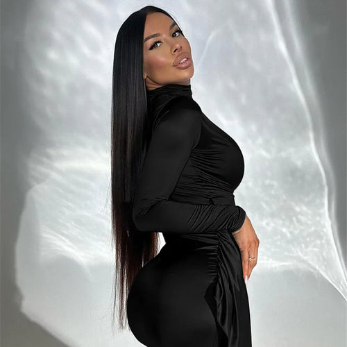 Load image into Gallery viewer, Irregular Sexy Mini Dress For Women Low Cut Long Sleeve Ruched Bodycon Dress Femme Elegant Club Party Sexy Dress New
