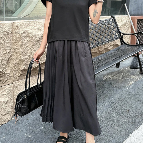 Load image into Gallery viewer, Women Black Irregular Hem Big Size Causal T-shirt New Round Neck Short Sleeve Fashion Tide Spring Summer 2025 1DJ1381
