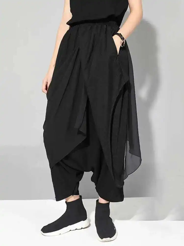 High Elastic Waist Black Irregular Long Harem Trousers New Loose Fit Pants Women Fashion Tide Spring Autumn 2025 1DE7835