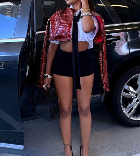 Faux Leather Jacket Women Hipster Snake Print Fall Trend O-Neck Full Sleeve Street Cool Wild Basic Outwear Crop Overcoat