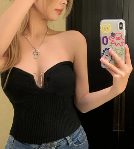 y2k Tube Top Women Summer Clothes Solid Color Off Shoulder Strapless Sleeveless Bandeau Vest 2000s Clothing Streetwear