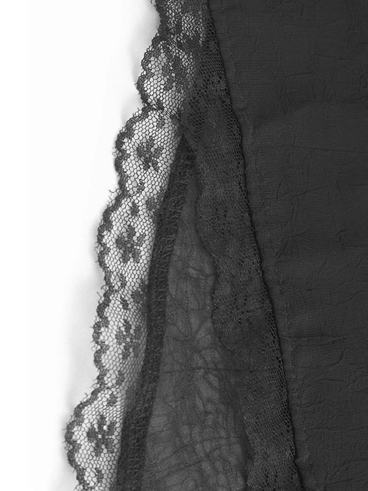 Women Black Flower Pearl Big Size Elegant Lace Midi Dress New V-Neck Short Sleeve Fashion Tide Spring Summer 2025 1DJ1419