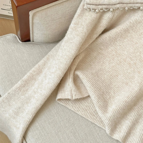 Load image into Gallery viewer, French Fashion Autumn Winter Beige Pearl Elegant Short Sweater Women's 2024 New Grey Versatile Long Sleeved Knitted Tops Popular
