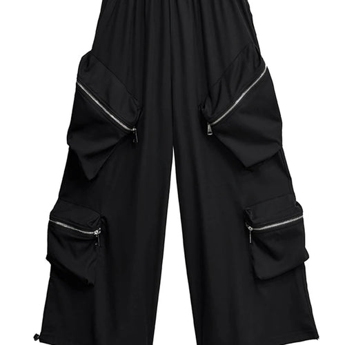 Load image into Gallery viewer, High Elastic Waist Black Zipper Pockets Shaped Wide Leg Pants New Trousers Women Fashion Tide Spring Autumn 2025  1DJ0901
