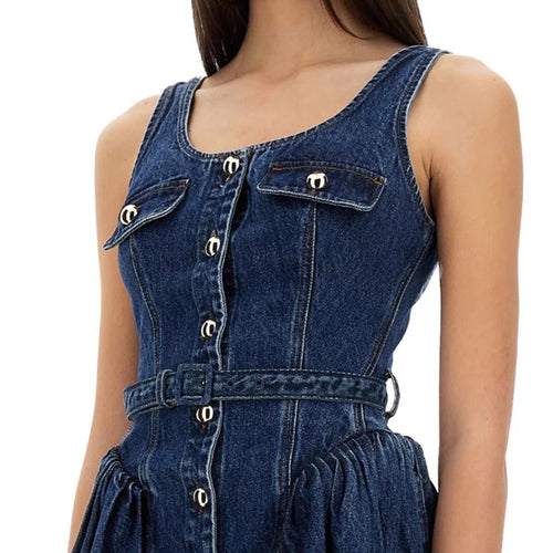 Load image into Gallery viewer, Solid Spliced Button Chic Dresses For Women Square Neck Sleeveless High Waist Temperament Slimming Dress Female New
