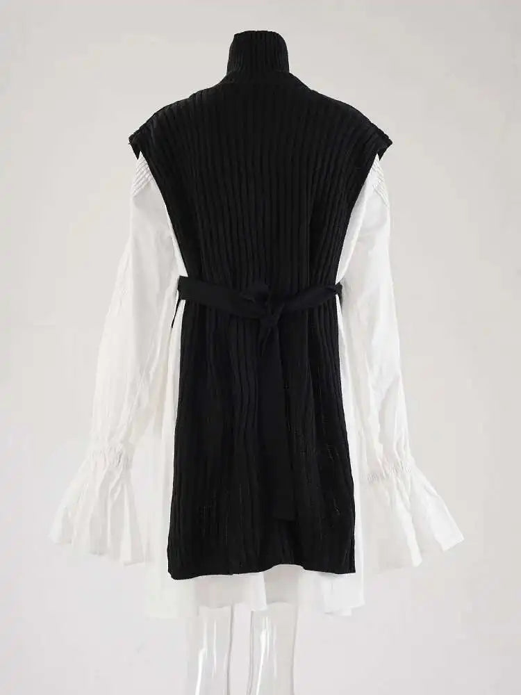 Women White Kniitting Irregular Big Size Shirt Dress New Turtleneck Long Sleeve Fashion Tide Spring Autumn 2025 CPDB269