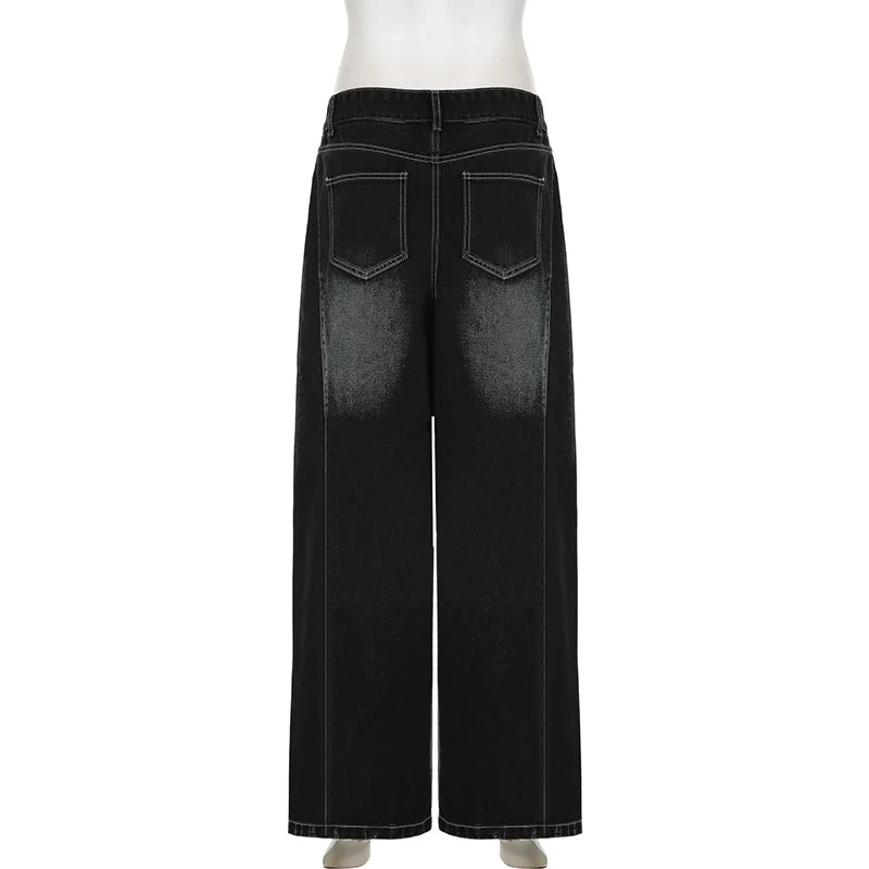 Harajuku Oversized Low Rise Jeans for Women Streetwear Distressed Baggy Pants Denim Korean Trousers Vintage Clothing