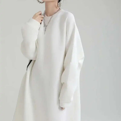 Load image into Gallery viewer, Women White Big Size Shaped Long Dress New Round Neck Long Sleeve Loose Fit Fashion Tide Spring Autumn 2025 1DE4098
