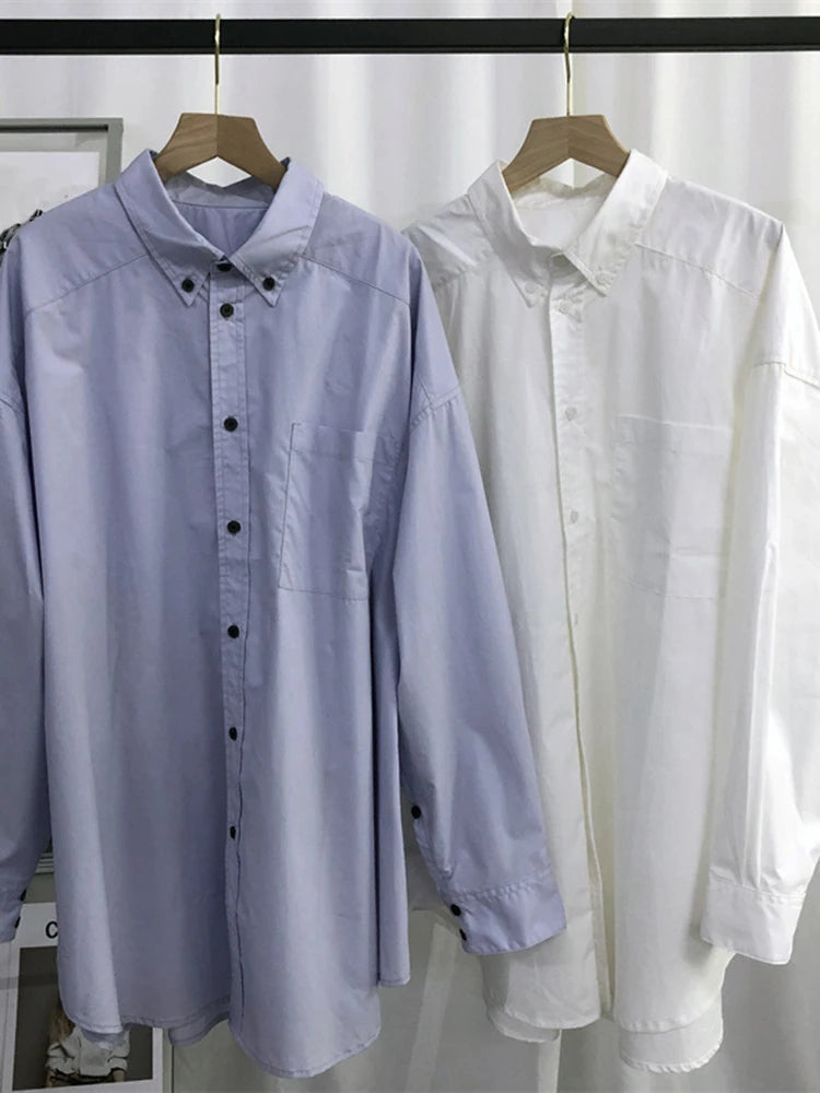 Women Purple Pocket Big Size Long Casual Blouse New Lapel Long Sleeve Shirt Fashion Tide Spring Autumn 2025 1DJ1489