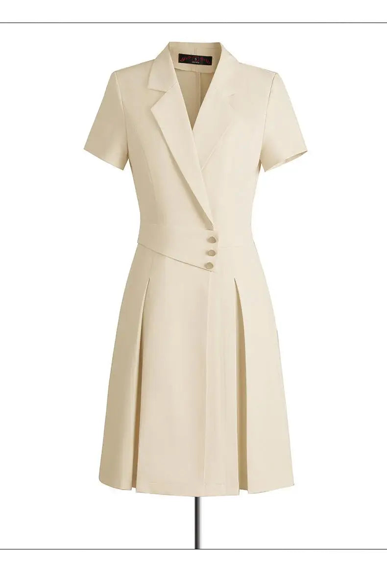 Women Solid Elegant Single Breasted Suit Dress 2024 Summer New Fashion Clothing High Waist Slim Short Sleeved Party Blazer Dress