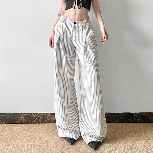 Load image into Gallery viewer, Streetwear Stripe White Loose Women Trousers Straight Leg Draped Casual Basic Suit Pants Korean Style Outfits Bottoms
