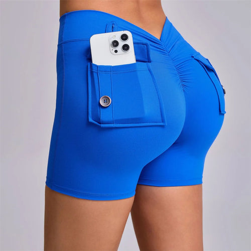 Load image into Gallery viewer, Deep V Back Yoga Shorts Women Pocket Scrunched Butt Gym Leggings High Waist Push Up Tights Sexy Booty Sports Shorts Fitness
