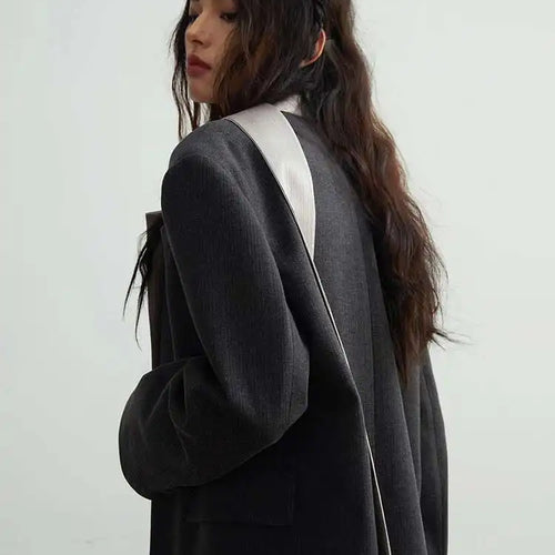 Load image into Gallery viewer, Women Black Irregular Big Size Blazer New Lapel Scarf Long Sleeve Fit Jacket Fashion Tide Spring Autumn 2025 1DH2113
