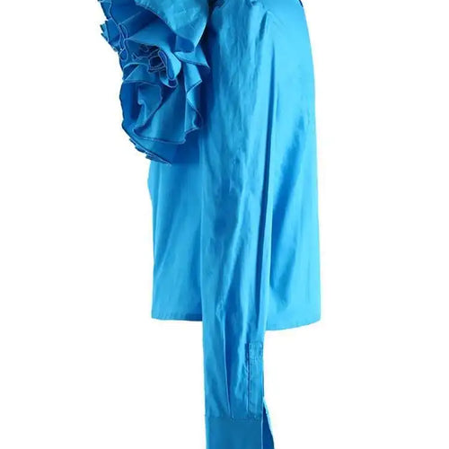 Load image into Gallery viewer, Women Blue Three-dimensional Flower Elegant Blouse New Skew Collar Long Sleeve Shirt Fashion Spring Autumn 2025 YX0390
