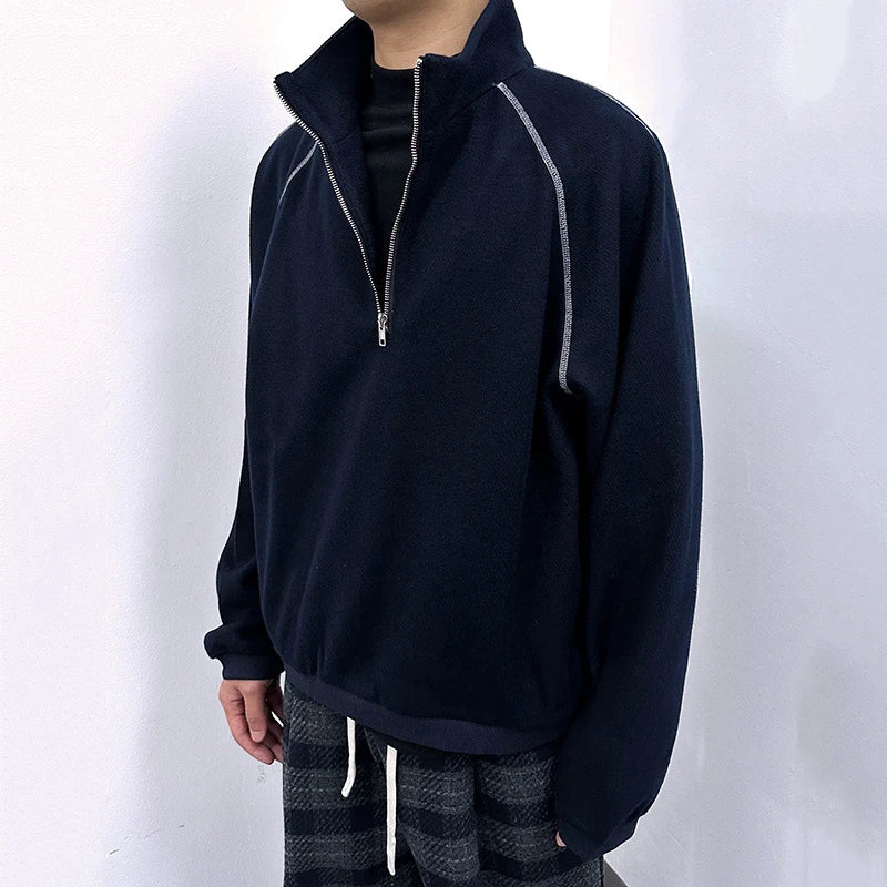 Men's Sweatshirts Korean Style Splicing Patchwork Trendy Multi Zippers Stand Collar Solid Color Male Casual Clothing 9W1825