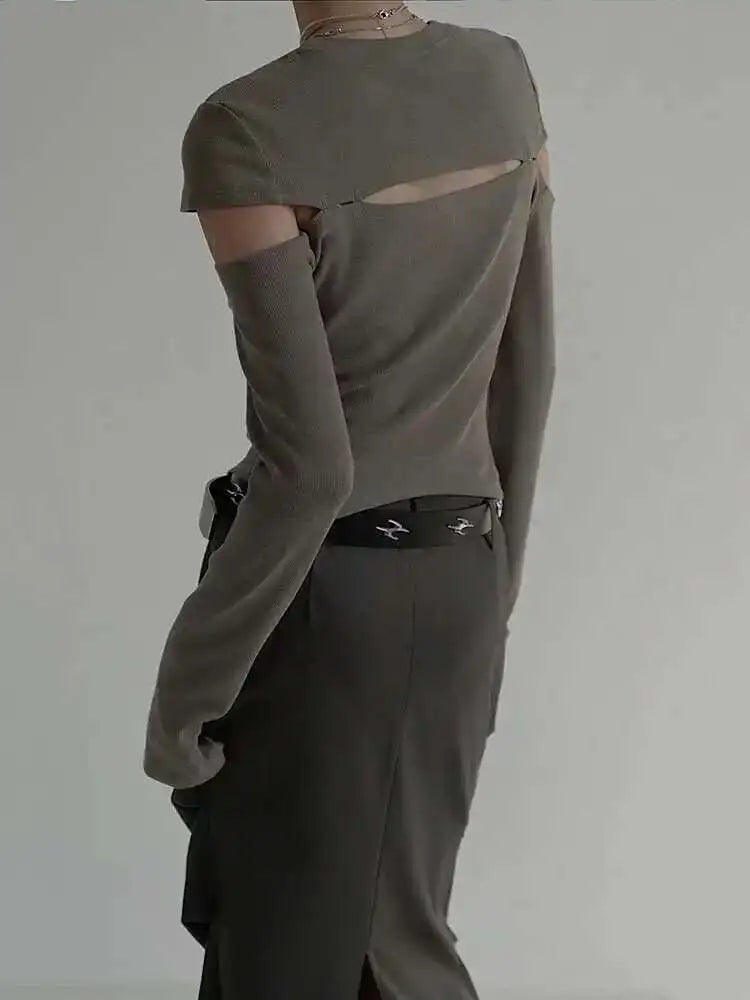 Cut-out Green Knitting Sweater Loose Fit Round Neck Long Sleeve Women Pullovers New Fashion Spring Autumn 2025 1DF4912