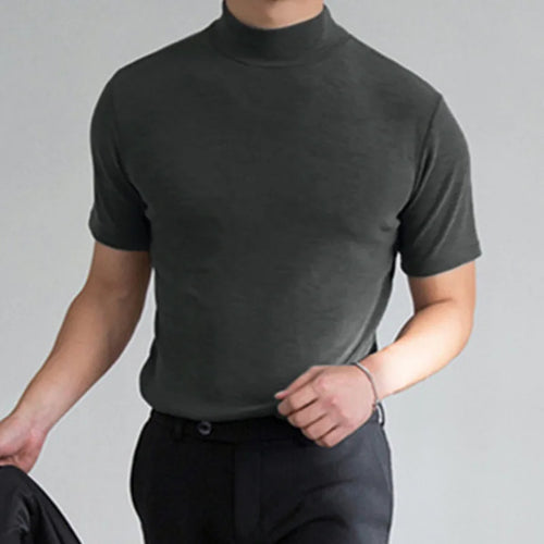 Load image into Gallery viewer, Stylish America Style Men&#39;s T-shirt Male Slim Solid Color Half Turtleneck Tops Short Sleeve Fashion tide 9A8194
