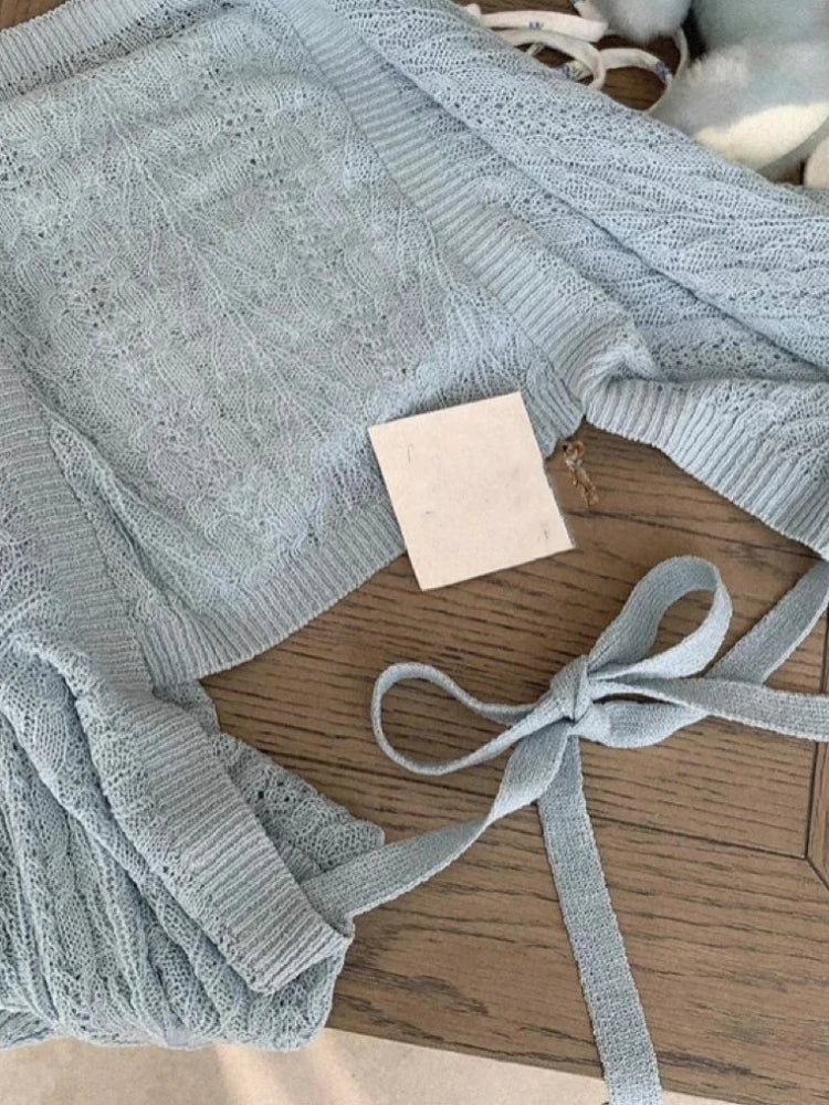 2025 Grunge Summer New Twist Office Women Cardigan Hollow Out Y2k Aesthetic Loose Knitted  Harajuku Casual Bandage Tops