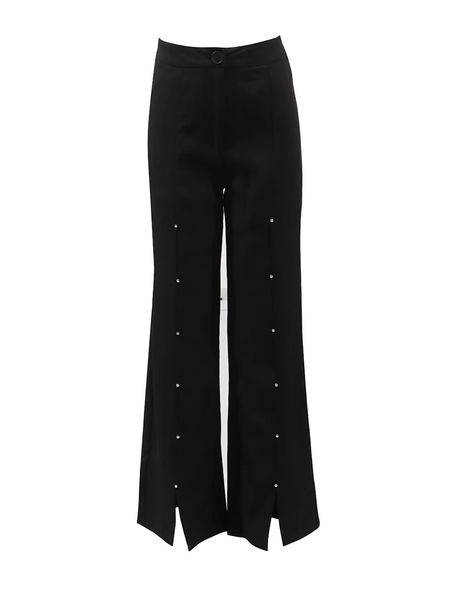 Solid Split Spliced Diamonds Two Piece Sets for Women Lapel Long Sleeves Blazer High Waist Pant Fashion Set Female