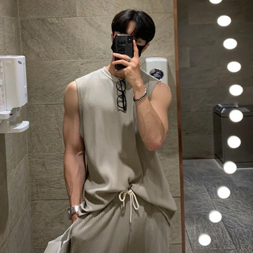 Load image into Gallery viewer, Pleated Sleeveless Vest Men&#39;s Summer Korean Tide Sports Leisure Wrinkled 2023 Autumn Summer Round Neck Solid Color 9A2393
