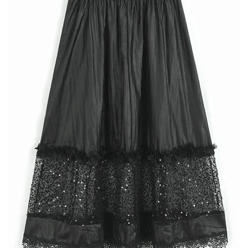 Load image into Gallery viewer, High Elastic Waist Black Button Ruffles Lace Sequins Half-body Skirt Women Fashion Tide New Spring Autumn 2025 1DJ1578
