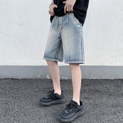 Load image into Gallery viewer, Men&#39;s Denim Shorts Solid Color Summer New American Male Loose Five Quarter Pants Casual Fashion Trend Menwear 9W1356

