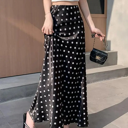 Load image into Gallery viewer, Spring Summer French Fashion Black Beige Dot Elegant Sexy Pleated Long Skirt Women High Waist Slim Wrapped Hip Skirt 2025 Casual
