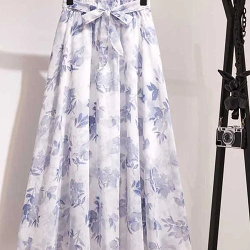Load image into Gallery viewer, Long Skirt Women For 2024 Spring Summer Lady Korean Style White Black Chiffon Sun School High Waist Midi Skirt Female
