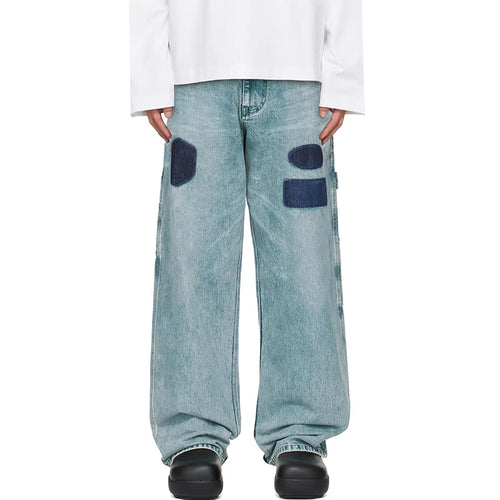 Load image into Gallery viewer, Men's Jeans  American Distressed Washed Denim Pants Color Block Design Street Style Multi Pocket Trousers 9W1464
