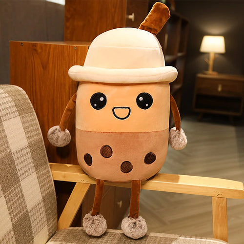 Load image into Gallery viewer, 25cm cute cartoon bubble tea cup shaped pillow real-life pearl milk tea plush toys stuffed soft back cushion funny boba food
