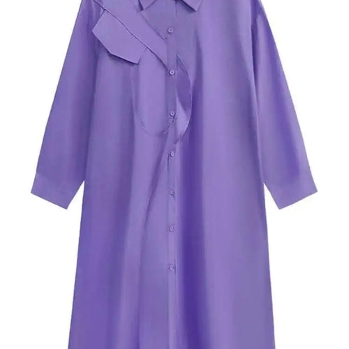 Load image into Gallery viewer, Women Purple Irregular Spliced Big Size Shirt Dress New Lapel Long Sleeve Loose Fit Fashion Spring Autumn 2025 1DH0654
