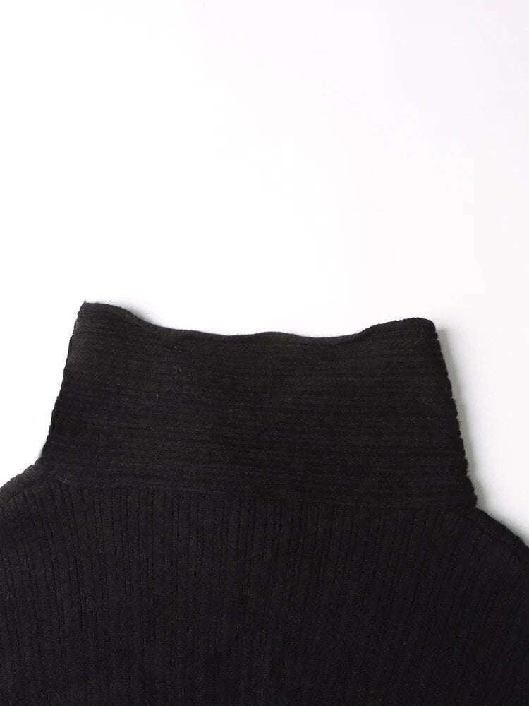 Solid Minimalist Knitting Sweaters For Women Diagonal Collar Long Sleeve Off Shoulder Pullover Sweater Female