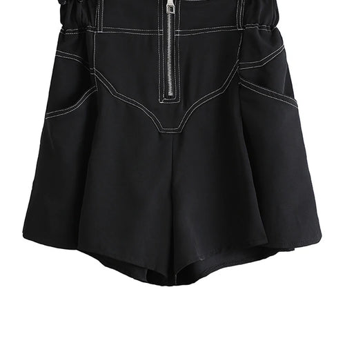 Load image into Gallery viewer, Women Black Topstitched Zipper Pocket Wide Leg Shorts New High Waist Trousers Fashion Tide Spring Summer 2025 1DJ1054
