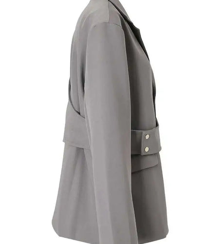 Women Gray Irregular Big Size Blazer New Lapel Long Sleeve Loose Fit Jacket Fashion Tide Spring Autumn 2025 1DF3051