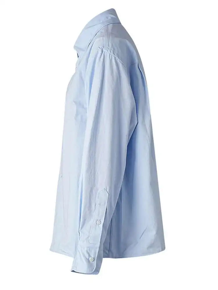 Women Blue Brief Shaped Big Size Casual Blouse New Lapel Long Sleeve Shirt Fashion Tide Spring Autumn 2025 CPG2742