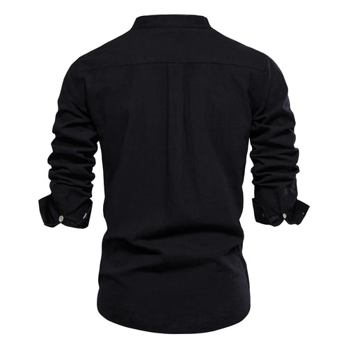 Load image into Gallery viewer, 100% Cotton Embroidery Stand Collar Men&#39;s Shirts Solid Color Long Sleeve Shirts for Men New Spring Fashion Shirts Men

