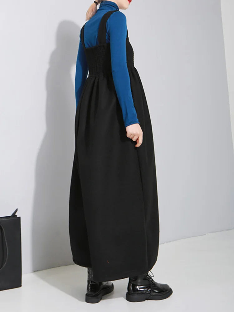 Women  Strap Vintage Pleated High Waist Ankle-length Wide Leg Pants New Autmn Winer Loose Fashion 2025  Tide OB198