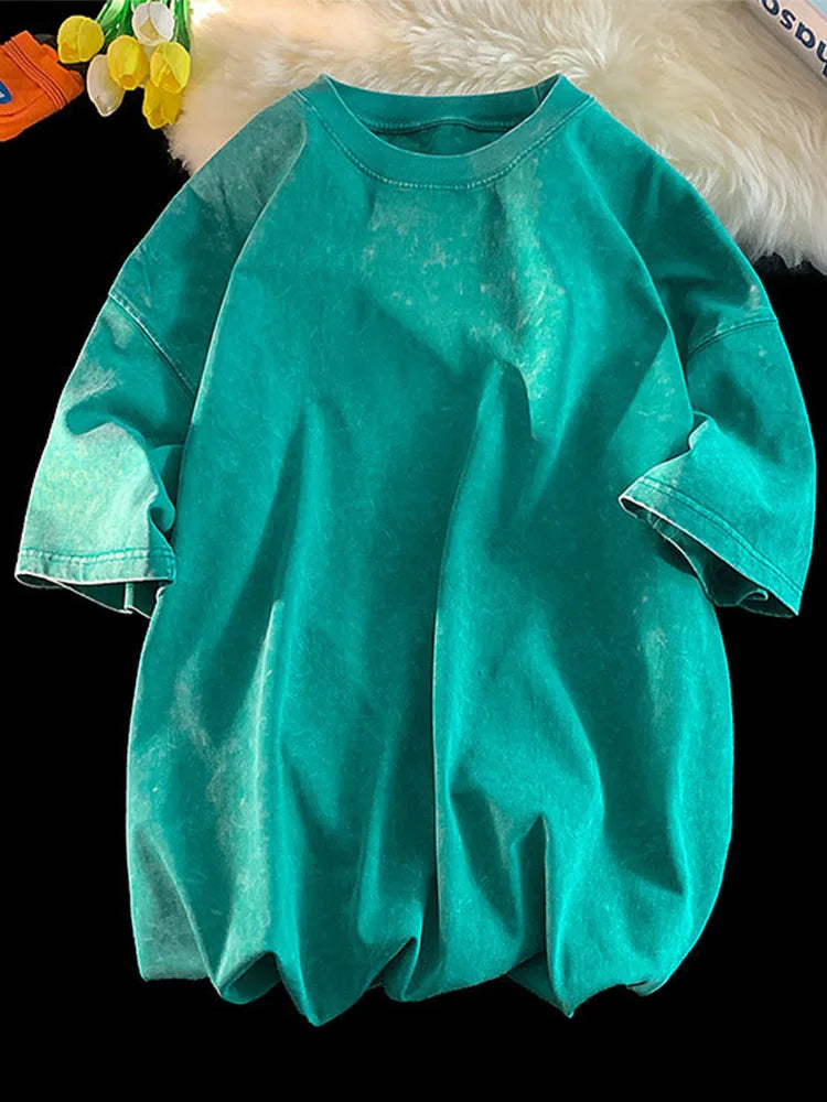 100% Combed Cotton T-shirt Acid Washed T Shirt For Men Unisex Vintage T-shirt Y2k Casual Top Tee Men's Clothing