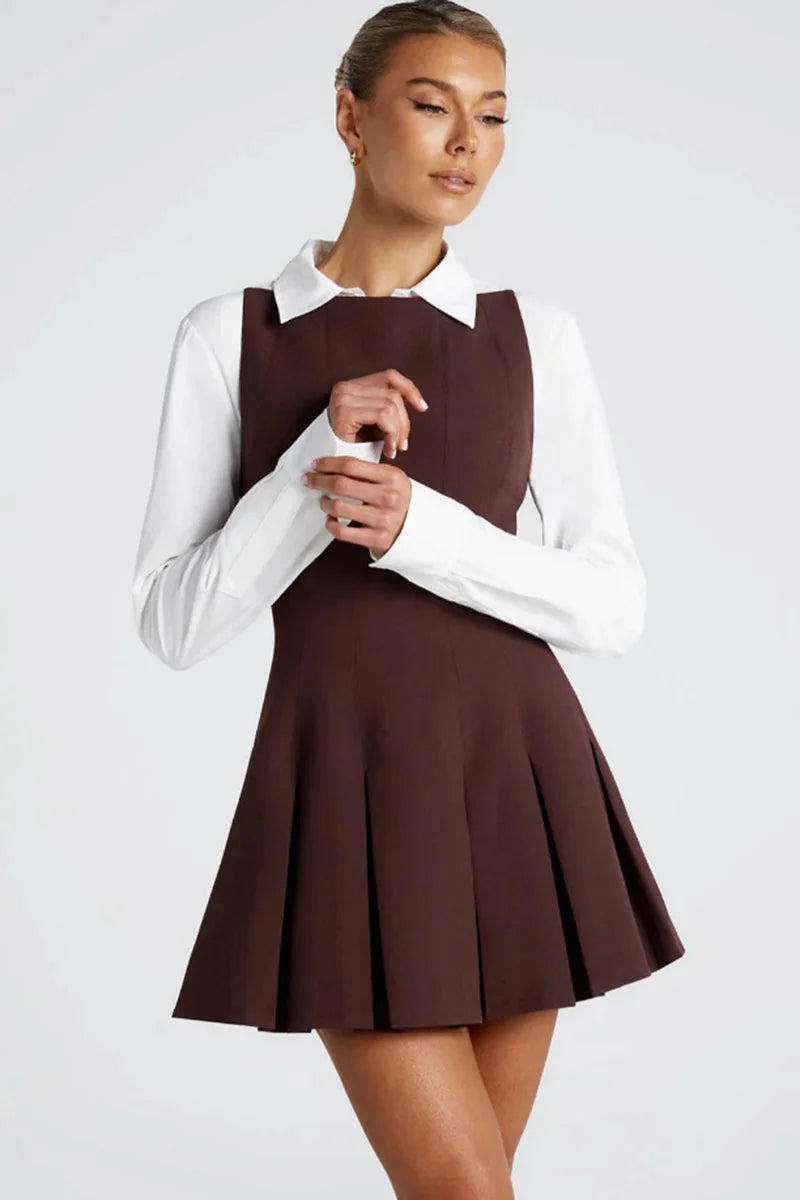 Backless High Waist A-line Sexy Mini Dress Women Robe Spaghetti Strap Sleeveless Pleated Club Party Dress Elegant