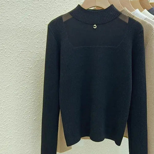 Load image into Gallery viewer, Autumn Winter Women Solid Mesh Velvet Sweater Korean Fashion Warm Round Collar Knitwear Long Sleeve Pullovers Tops Thick Popular
