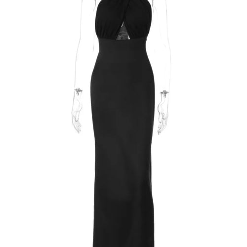 Load image into Gallery viewer, Elegant  Hanging Collar Hollow Out Slim Party Club Evening Dress Women Summer 2025New Sexy Backless Slit Strapless Dress

