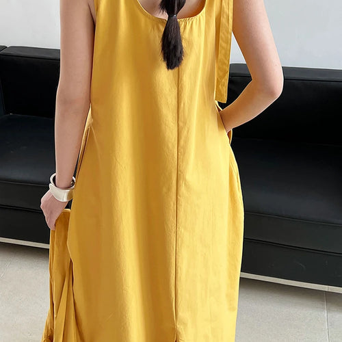Load image into Gallery viewer, Women Blue With Bag Brief Elegant Long Vest Dress New Round Neck Sleeveless Fashion Tide Spring Autumn 2025 1DJ1112
