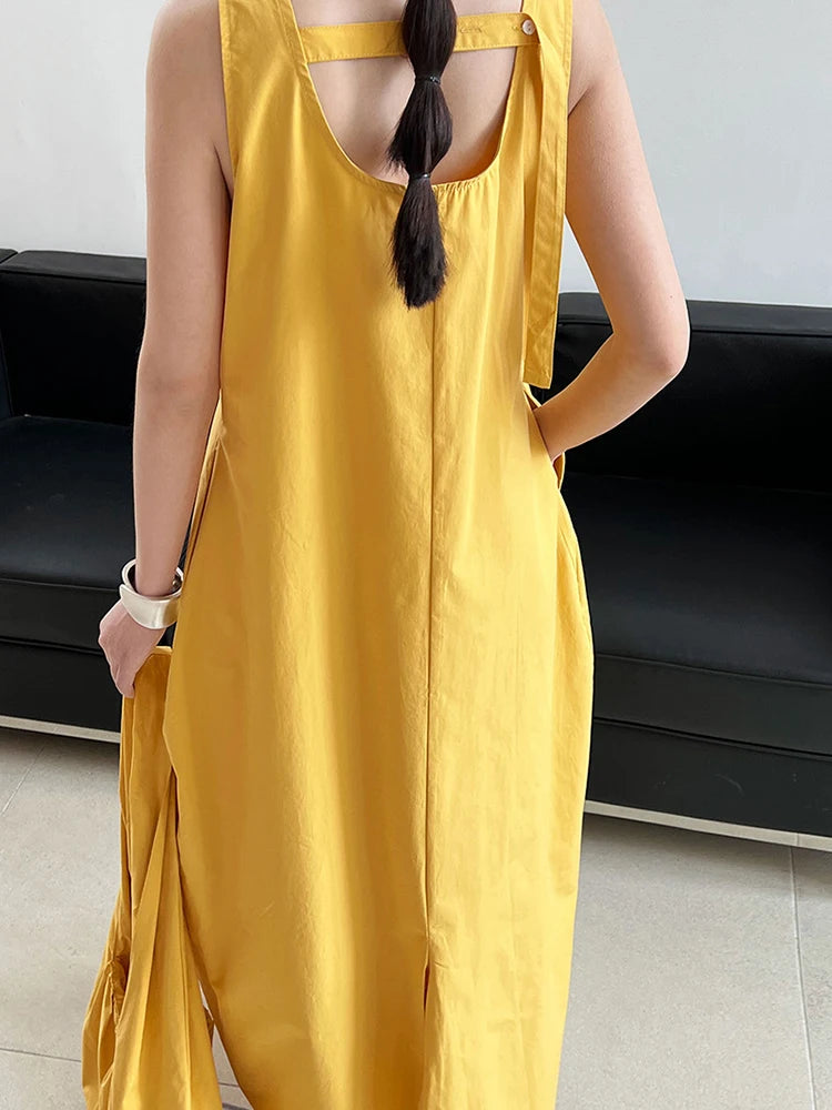 Women Blue With Bag Brief Elegant Long Vest Dress New Round Neck Sleeveless Fashion Tide Spring Autumn 2025 1DJ1112