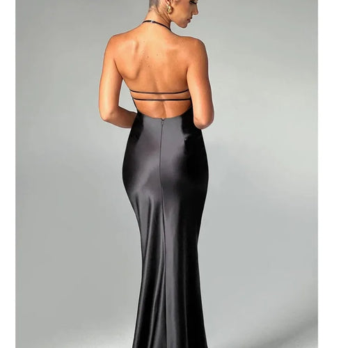 Load image into Gallery viewer, Sexy Sleeveless Backless Slim Fitting Dress For Women Elegant Party Evening Long Dress Satin Temperament Female Vestidos
