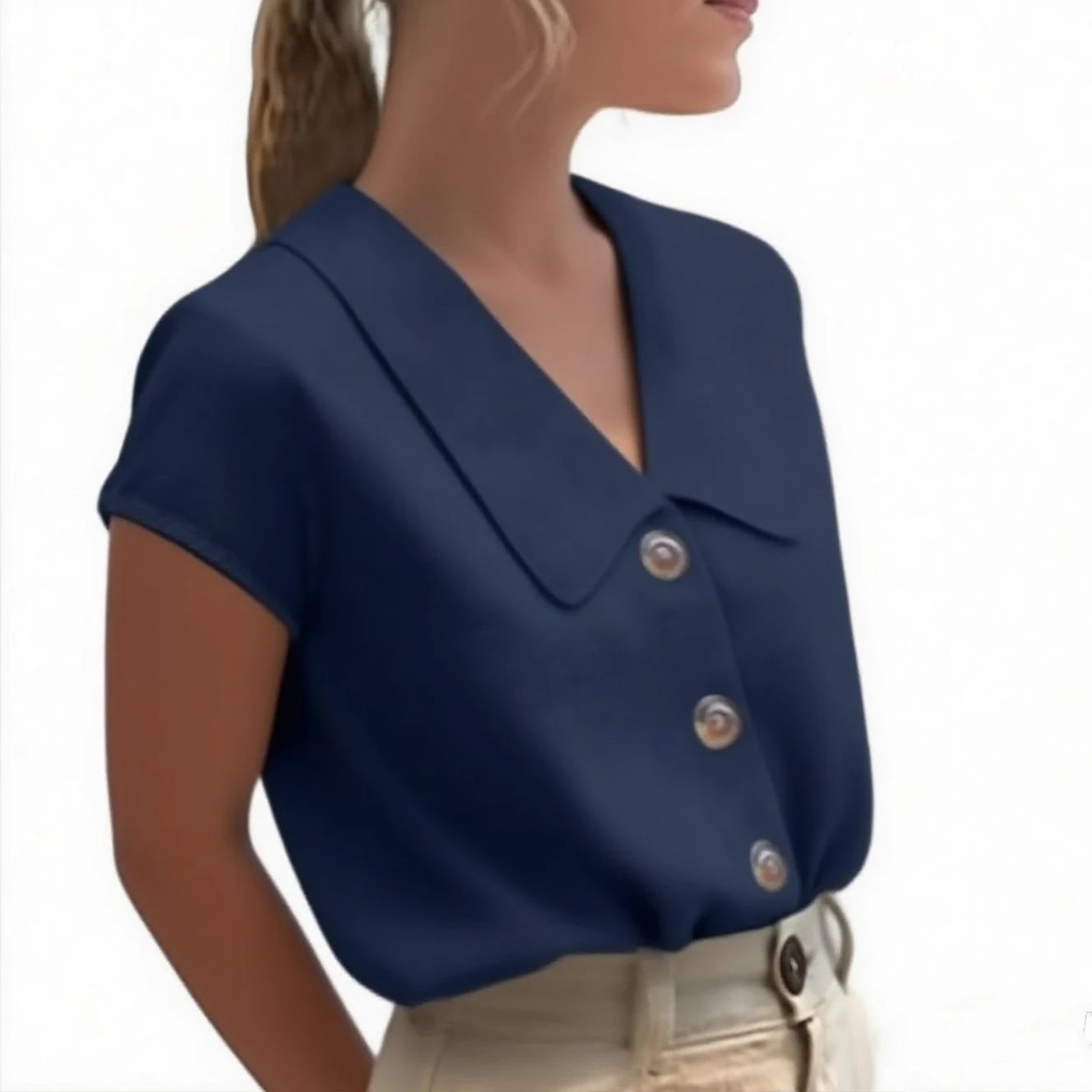 Women Summer Casual T Shirts for Women 2025 Linen Cotton Buttoned Lapel Cap Short Sleeves Womens Basic Tee Shirts