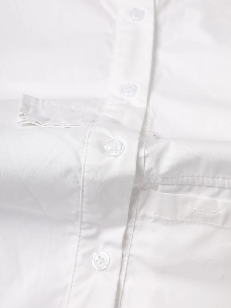 Women White Pocket Spliced Big Size Casual Blouse New Lapel Long Sleeve Shirt Fashion Tide Spring Autumn 2025 30A1910