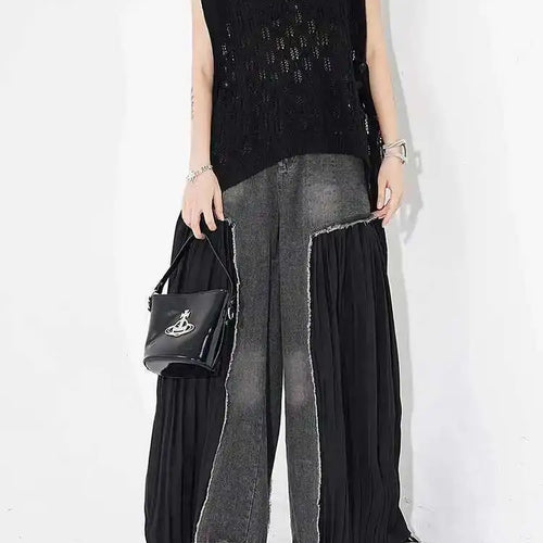 Load image into Gallery viewer, High Elastic Waist Blue Denim Pleated Long Wide Leg Pants New Trousers Women Fashion Tide Spring Autumn 2025 1DH5079
